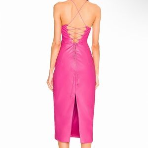 REVOLVE bardot Helena faux leather dress in hot pink NWT